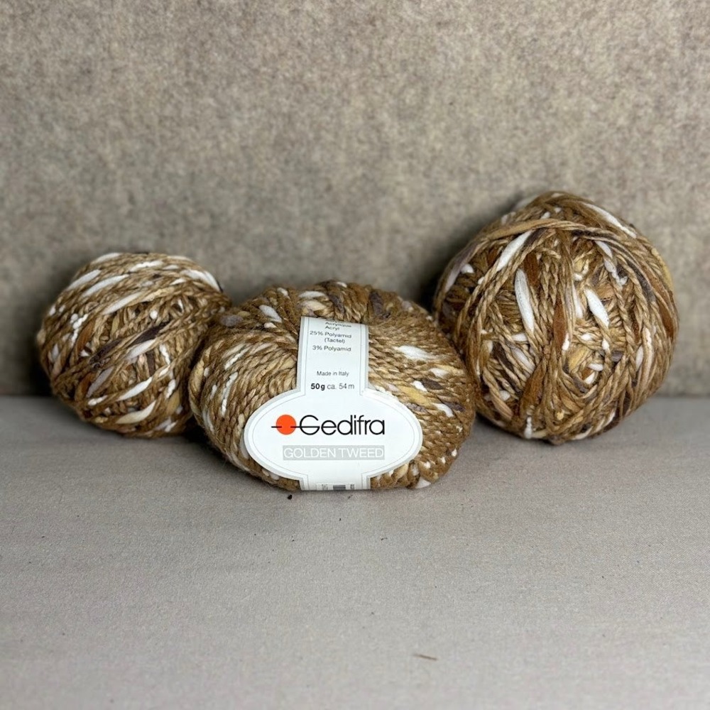 Gedifra Golden Tweed Yarn Lot 3 Brown Wool Blend Bulky Made Italy Boho 202g 5513